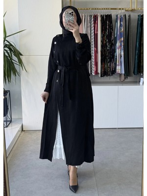 Misswhence 39806 Ipek Keten Ikili Elbise Siyah