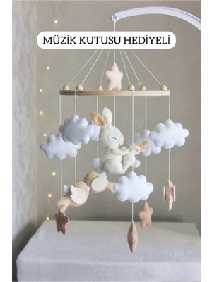 Trend Metfiq Decoration El Yapımı Keçe Bebek Dönencesi - Müzik Kutusu Hediyeli - Beşik Oyuncağı Yenidoğan Odası Dekorasyonu
