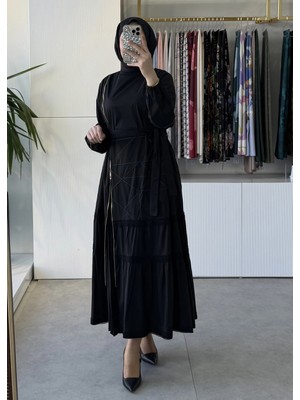 Misswhence 39807 Fermuar ve Dikiş Detaylı Poplin Elbise Siyah