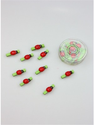 Renkli Uğur Böceği Dekoratif Mandal, 3,5cm, 10'lu Set