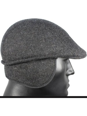 bilqasmi Erkek Kulaklıklı Kışlık Kasket Şapka Füme / Siyah Soğuk Geçirmez Kulak Korumalı
