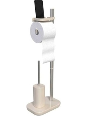 MarkEntegra Paslanmaz Tuvalet Kağıtlık ve Fırça Seti (Bej)