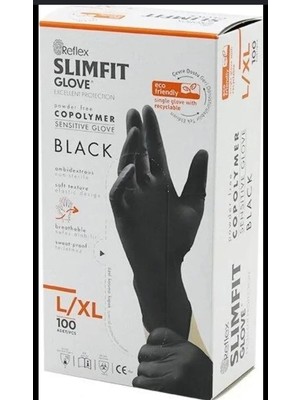 Reflex Slimfit Glove M - L/xl Siyah Pudrasız Muayene Eldiven 100LÜ