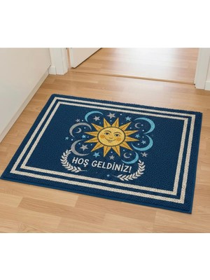 Atherz Yerli Üretim Güneş ve Ay Tasarımlı Dijital Baskılı Kaymaz Tabanlı 70X45 cm Kapı Önü Paspası