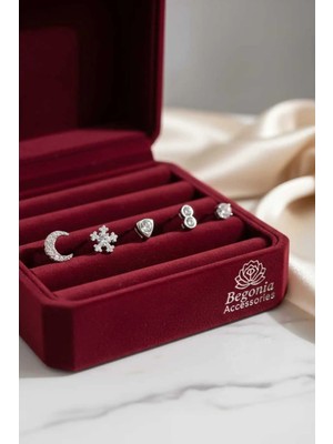 Begonia Accessories 925 Ayar Gümüş 5 Adet Zirkon Taşlı Hızma Küpe Olarak Kullanıma Uygun Set 11
