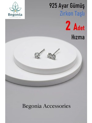 Begonia Accessories 925 Ayar Gümüş  2 Adet Zirkon Taşlı Hızma Set