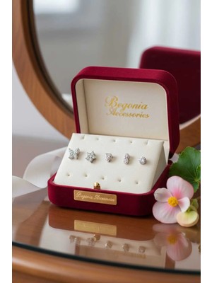 Begonia Accessories 925 Ayar Gümüş 5 Adet Zirkon Taşlı Hızma Küpe Olarak Kullanıma Uygun Ürün Set 5