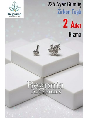 Begonia Accessories 925 Ayar Gümüş  2 Adet Zirkon Taşlı Hızma Set