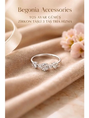 Begonia Accessories 925 Ayar Gümüş Üç Taşlı Halka  Figürlü Hızma