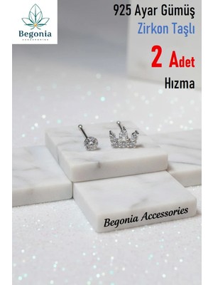 Begonia Accessories 925 Ayar Gümüş  2 Adet Zirkon Taşlı Hızma Set