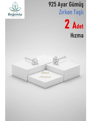 Begonia Accessories 925 Ayar Gümüş  2 Adet Zirkon Taşlı Hızma Set