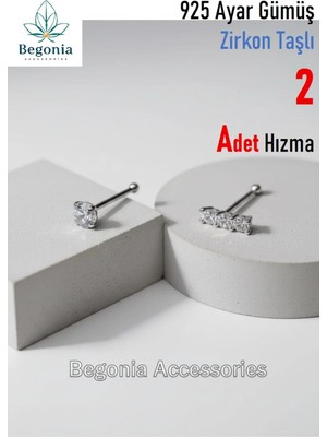 Begonia Accessories 925 Ayar Gümüş  2 Adet Zirkon Taşlı Hızma Set