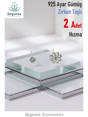 Begonia Accessories 925 Ayar Gümüş  2 Adet Zirkon Taşlı Hızma Set