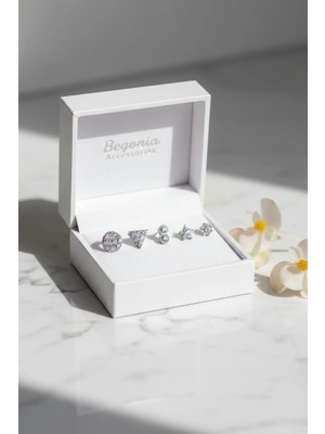Begonia Accessories 925 Ayar Gümüş 5 Adet Zirkon Taşlı Hızma Küpe Olarak Kullanıma Uygun Set 10
