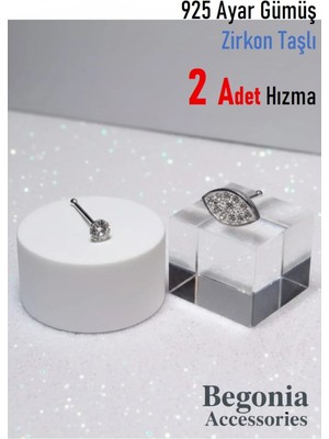 Begonia Accessories 925 Ayar Gümüş  2 Adet Zirkon Taşlı Hızma Set