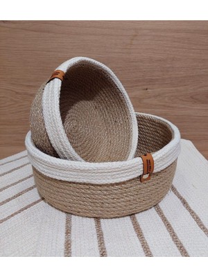 Beyaz Kenarlı Hasır Sepet Takımı, Şık ve Kullanışlı 2'li Set