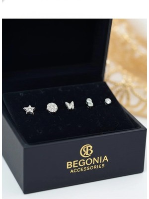 Begonia Accessories 925 Ayar Gümüş 5 Adet Zirkon Taşlı Hızma Küpe Olarak Kullanıma Uygun Set