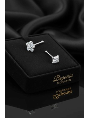 Begonia Accessories Anti Alerjik Paslanmaz Kararmaz Zirkon Taşlı 2 Adet Küpe Olarak Kullanıma Uygun Hızma Set