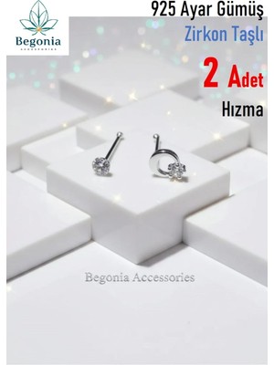 Begonia Accessories 925 Ayar Gümüş  2 Adet Zirkon Taşlı Hızma Set
