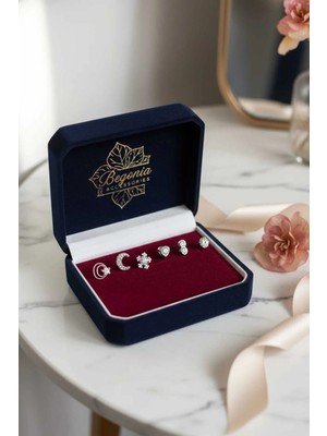 Begonia Accessories 925 Ayar Gümüş 6 Adet Zirkon Taşlı Hızma Küpe Olarak Kullanıma Uygun Ürün Set 9
