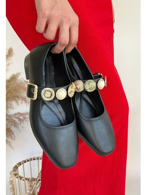 Zerenyus Koope Kadın Babet Siyah Şık Ev Iş Ofis Günlük Ayakkabı