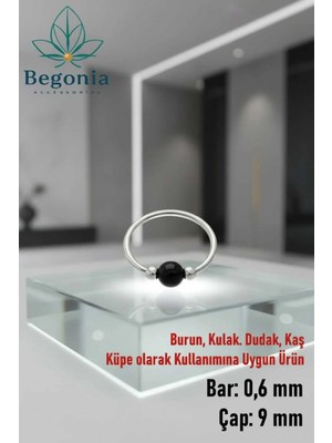 Begonia Accessories 925 Ayar Gümüş Siyah Boncuk Üç Top Halka Hızma, Küpe Olarak Kullanıma Uygundur