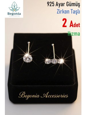 Begonia Accessories 925 Ayar Gümüş  2 Adet Zirkon Taşlı Hızma Set
