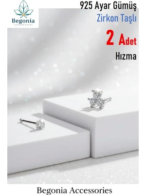 Begonia Accessories 925 Ayar Gümüş  2 Adet Zirkon Taşlı Hızma Set