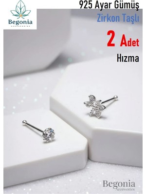 Begonia Accessories 925 Ayar Gümüş  2 Adet Zirkon Taşlı Hızma Set