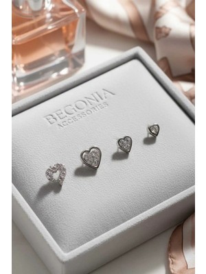 Begonia Accessories 925 Ayar Gümüş 4 Adet Zirkon Taşlı Küpe Olarak Kullanıma Uygundur Hızma Set 15