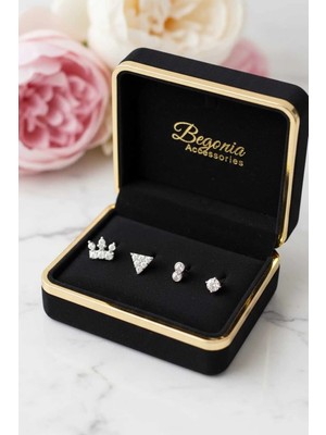 Begonia Accessories 925 Ayar Gümüş 4 Adet Zirkon Taşlı Hızma Kullanıma Uygun Set 29