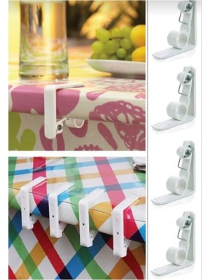 Yaylı Plastik Masa Mandalı Seti, Güvenle Masa Örtüsü Tutucu, 4'lü Paket