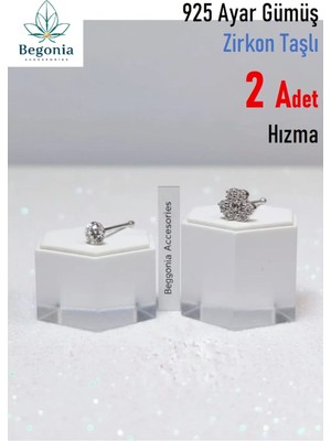 Begonia Accessories 925 Ayar Gümüş  2 Adet Zirkon Taşlı Hızma Set