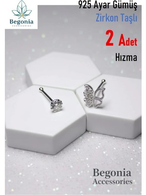Begonia Accessories 925 Ayar Gümüş  2 Adet Zirkon Taşlı Hızma Set