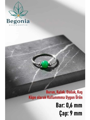 Begonia Accessories 925 Ayar Gümüş Yeşil Boncuk Üç Top Halka Hızma, Küpe Olarak Kullanıma Uygundur