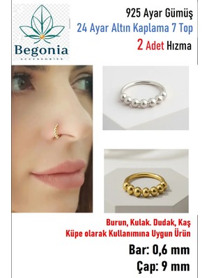 Begonia Accessories 925 Ayar Gümüş Piercing 7 Top Gold & Silver 2 Adet Halka Hızma