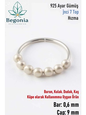 Begonia Accessories 925 Ayar Gümüş Piercing 7 Top Krem Inci Boncuklu Halka Hızma & Kıkırdak Küpe