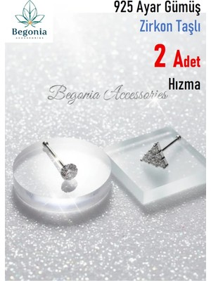 Begonia Accessories 925 Ayar Gümüş  2 Adet Zirkon Taşlı Hızma Set