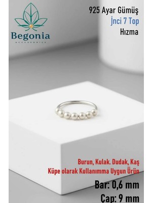 Begonia Accessories 925 Ayar Gümüş Piercing 7 Top Beyaz Inci Boncuklu Halka Hızma & Kıkırdak Küpe