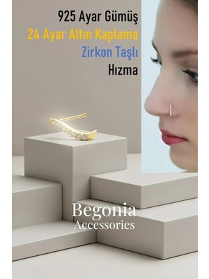 Begonia Accessories 925 Ayar Gold Kaplama Gümüş  Tek Sıra Zirkon Taşlı Hızma