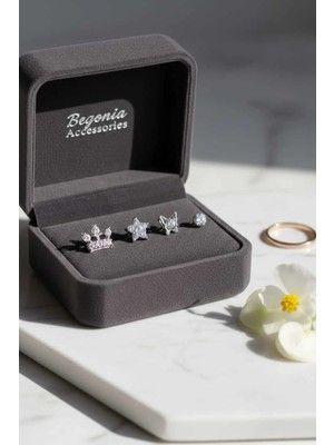 Begonia Accessories 925 Ayar Gümüş 4 Adet Zirkon Taşlı Hızma Küpe Olarak Kullanıma Uygun Set 8
