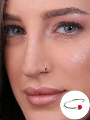 Begonia Accessories 925 Ayar Gümüş Tek Top Kırmızı Boncuklu Halka Hızma