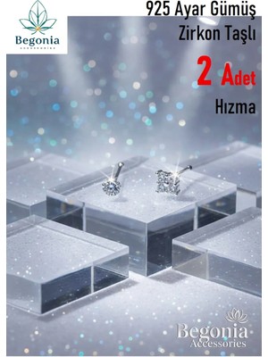 Begonia Accessories 925 Ayar Gümüş  2 Adet Zirkon Taşlı Hızma Set