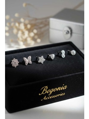 Begonia Accessories 925 Ayar Gümüş 6 Adet Zirkon Taşlı Hızma Küpe Olarak Kullanıma Uygun Ürün Set 3