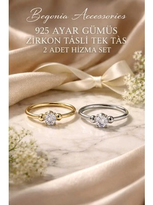 Begonia Accessories 925 Ayar Gümüş Altın Kaplama Minimal Zirkon Tek Taş Çift Top 2'li Halka Hızma Tragus Piercing Küpe