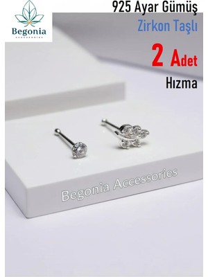 Begonia Accessories 925 Ayar Gümüş  2 Adet Zirkon Taşlı Hızma Set