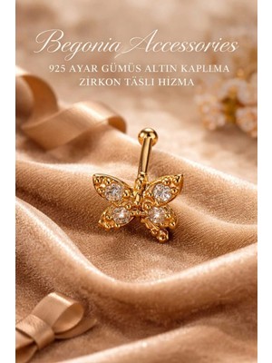 Begonia Accessories 925 Ayar Gümüş Zirkon Taşlı Gold Yusufçuk Hızma Piercing