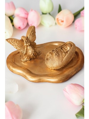 Doğal Altın Rengi Koruyucu Melek  ve Uyuyan Bebek Biblo  seti