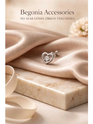 Begonia Accessories 925 Ayar Gümüş Çift Kalp Zirkon Tek Taşlı Piercing Hızma Küpe