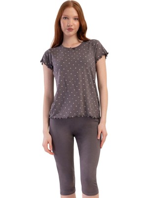 Vienetta Likralı Viskon Battal Kayık Yaka Kısa Kol Eteği Ov Füme - 4xl